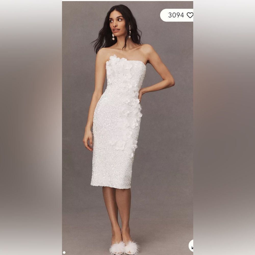 Anthropologie Helsi Liliana Strapless Floral Appliqué Stretch Sequin Midi Dress